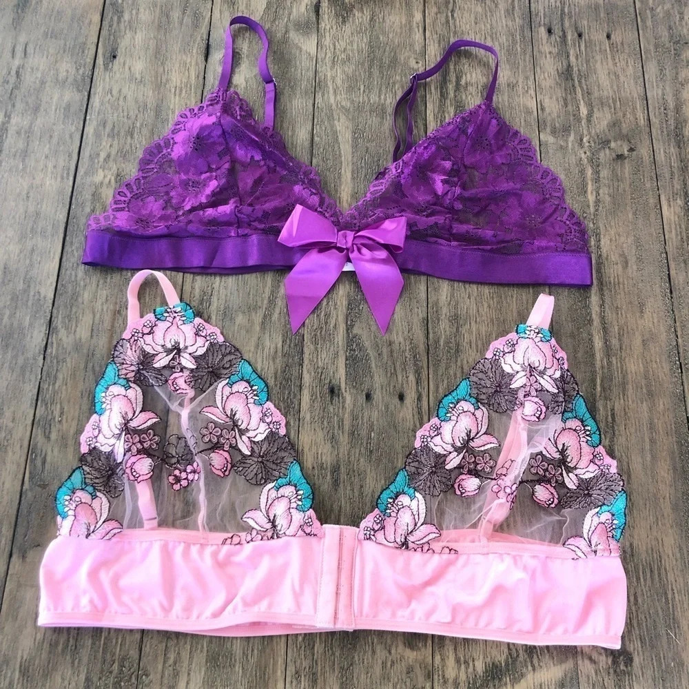 NWOT Shein size 4XL Bundle of 2 Lace Bralettes Bras Purple‎ Pink Lacey Intimate
